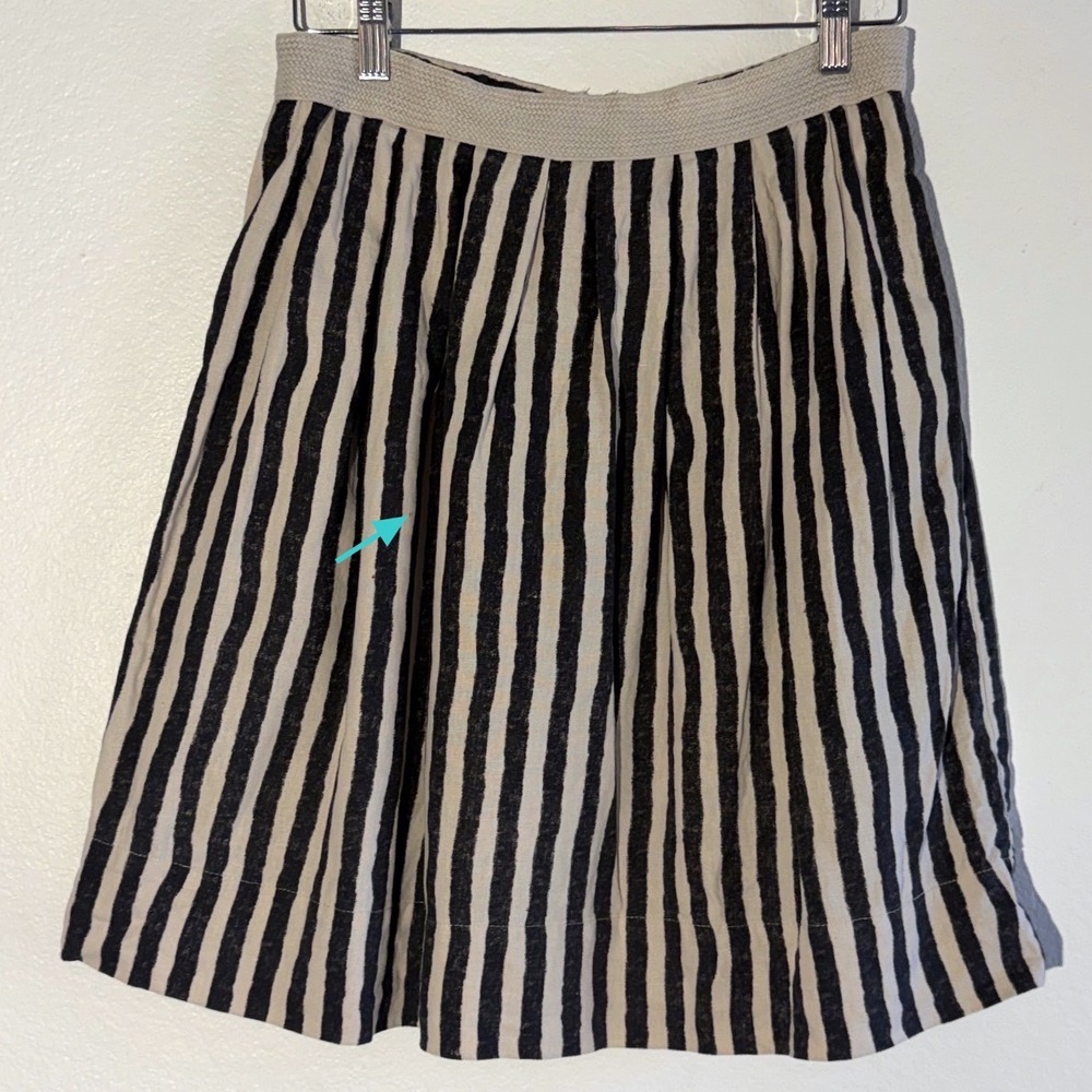 Ann Taylor LOFT Black White Striped Linen Cotton Blend A-Line Skirt Size 2